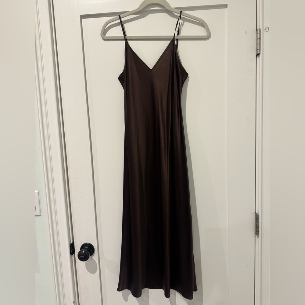 Quince 100% Washable Silk Slip Dress Hot Fudge Brown Size Small